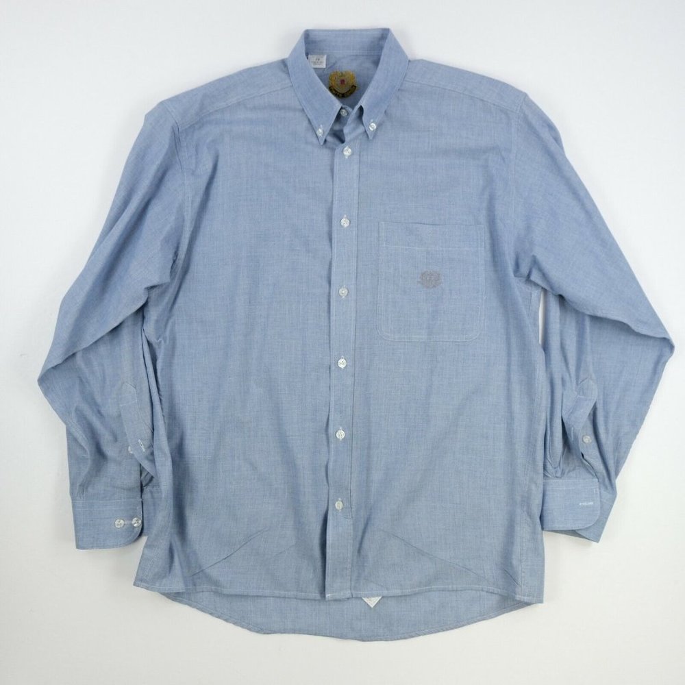 Vintage 90s Pierre Cardin Sz. 16 39 Blue Button Down Shirt Pocket Dress Shirt